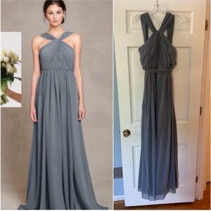 Jenny Yoo Jacqueline Dress Denmark Blue Luxe Chiffon 1585 Size 12 NWT Bridesmaid